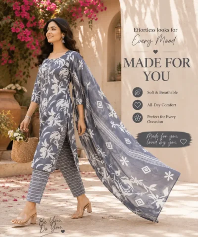 Round Neck PRNT CAS 3P Suit