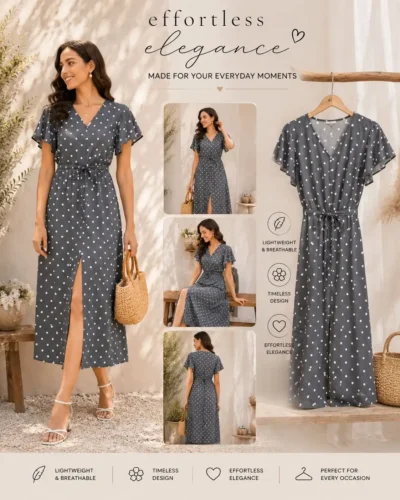 Polka Dot Print Long Flared Dress
