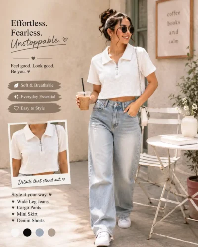 Polo ZIP Textured Crop T-Shirt-Shirt