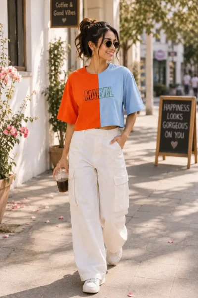 Front Graphic Printed Crop OS T-Shirt