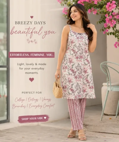 Floral Slit Sleeve Long Kurti Pant Set