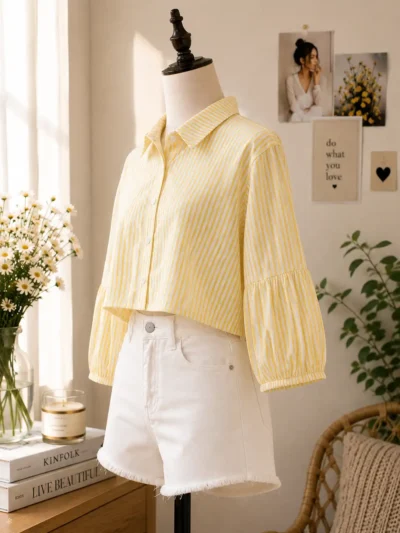 Balloon Sleeve Striped Shirt