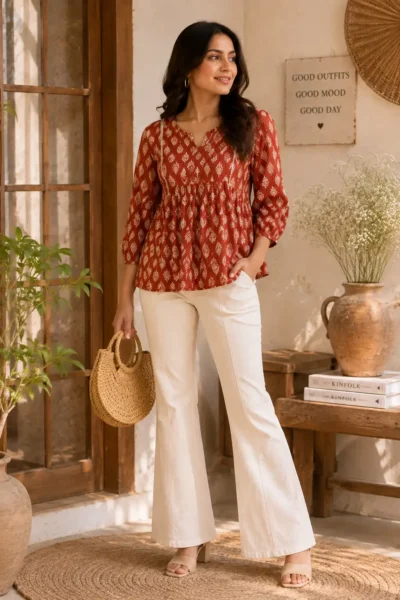 Bagru Print Peplum Straight ShoRT KURTI