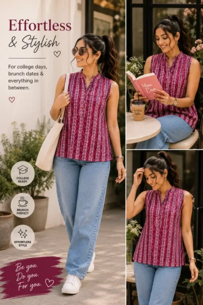 Collar Neck Sleeveless Short Kurti