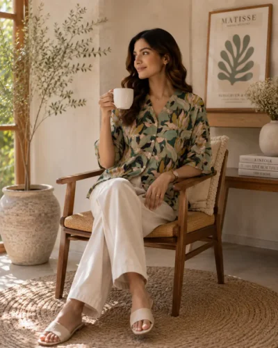 Floral Print Kimono Short Top Kurti