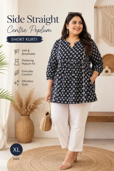 Bagru Print Peplum Straight Short Kurti