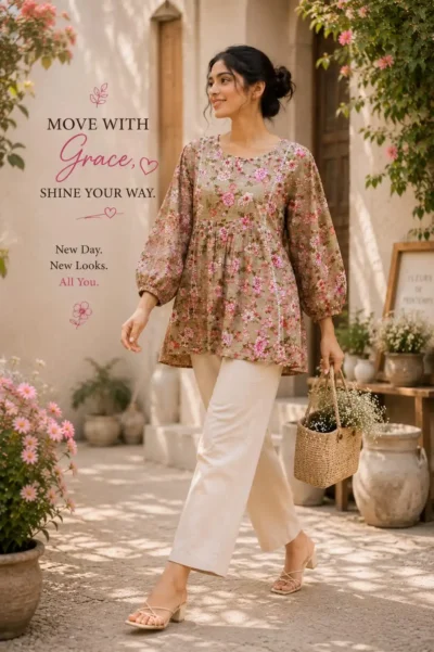 Floral print peplum straight short Kurti