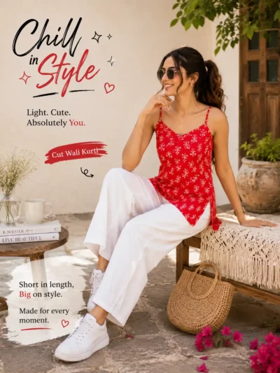 Bagru print slit straight short kurti