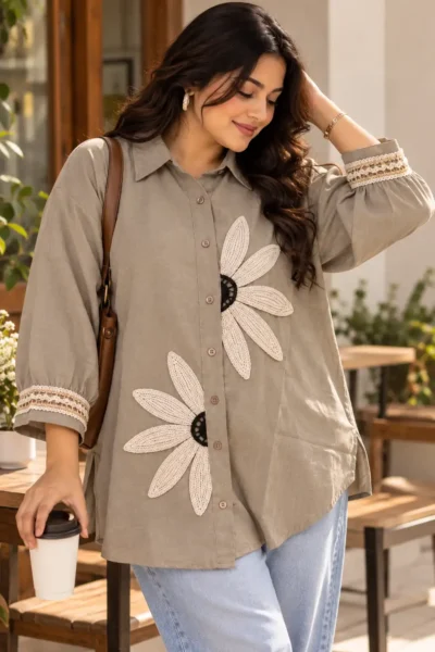 Long Sleeve Embroidered Baggy Shirt